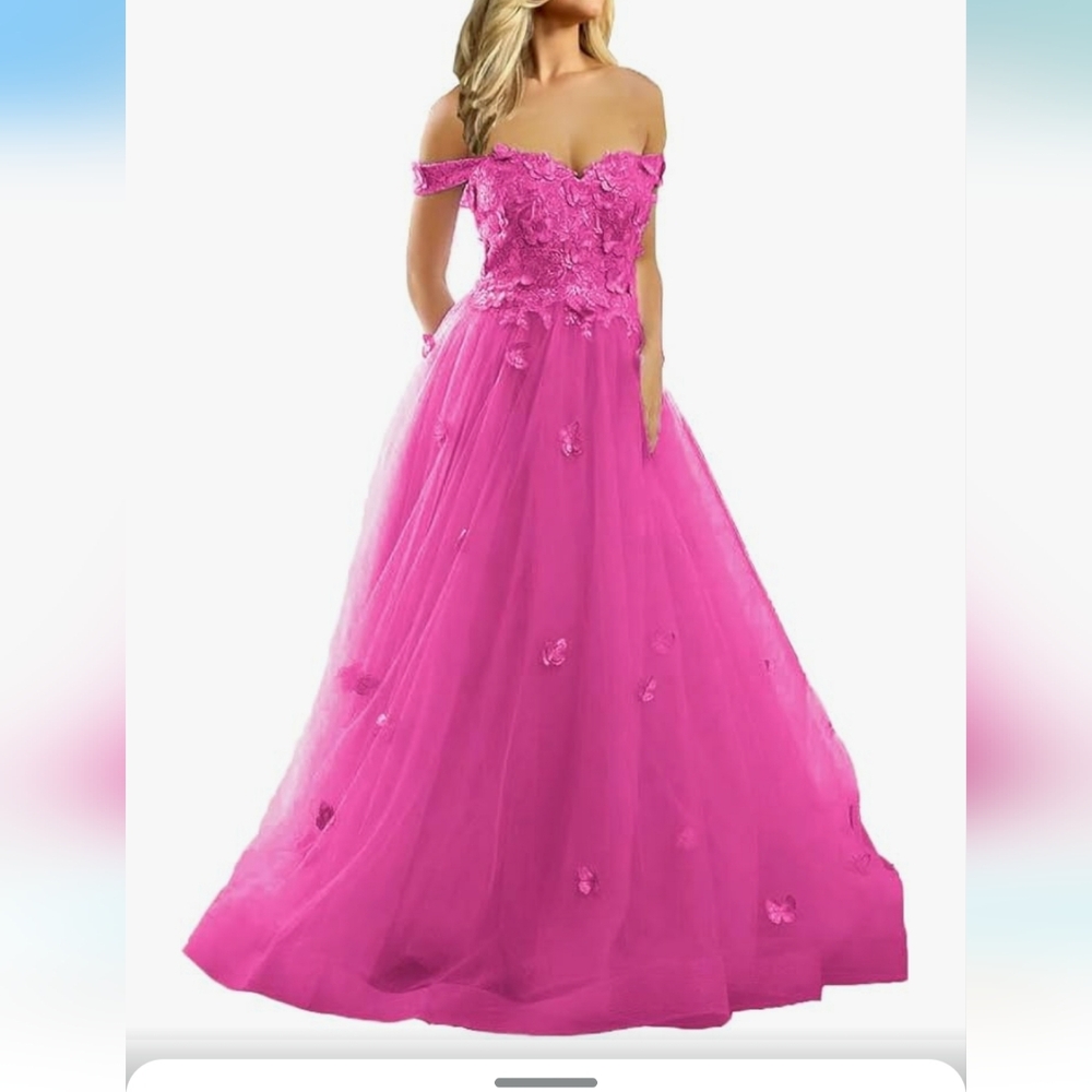 NWT Elegant Pink Off-Shoulder Gown